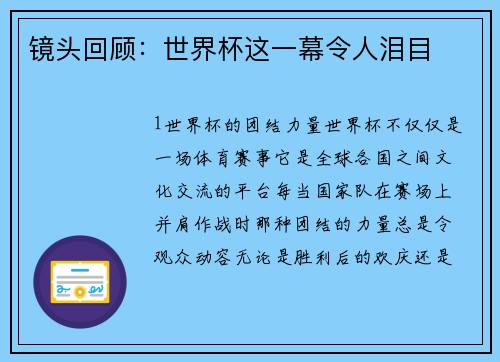 镜头回顾：世界杯这一幕令人泪目