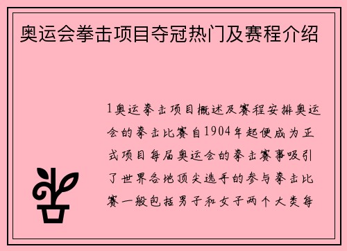 奥运会拳击项目夺冠热门及赛程介绍